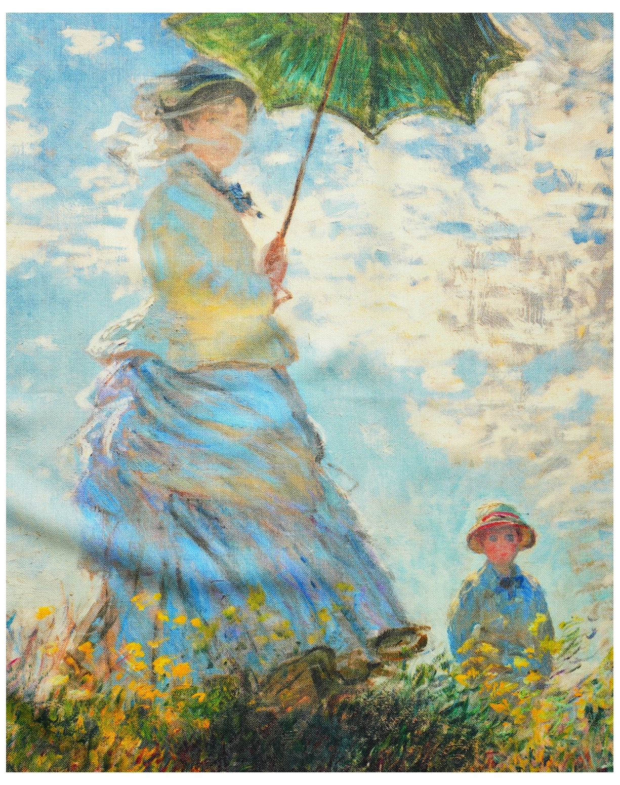 Maßgeschneiderter Damenschal aus Seiden- und Wollmischung im Monet-Ölgemälde-Stil